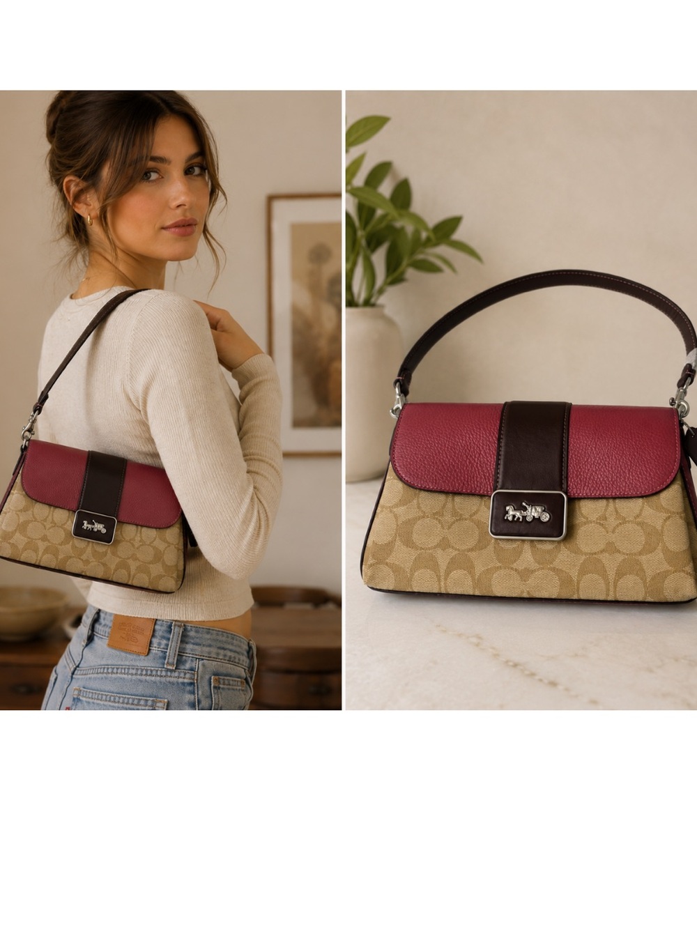 Coach Grace Leather Shoulder Bag Signature Canvas Light Raspberry Pink New Suede